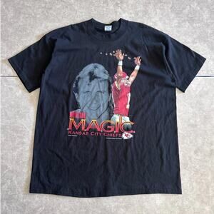 90s Vintage Kansas City Chiefs Joe Montana Salem Black T Shirt Size XL